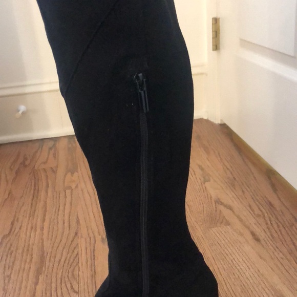 Over The Knee Black Faux Suede Boots - Picture 14 of 14